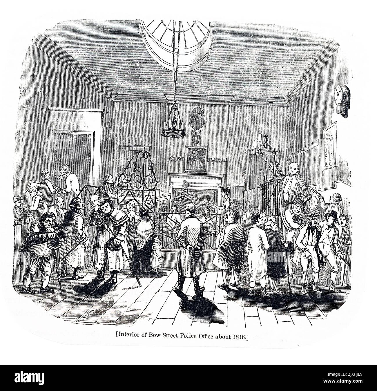 Abbildung des Innenraums der Polizeiwache der Bow Street. Datiert aus dem 19.. Jahrhundert Stockfoto