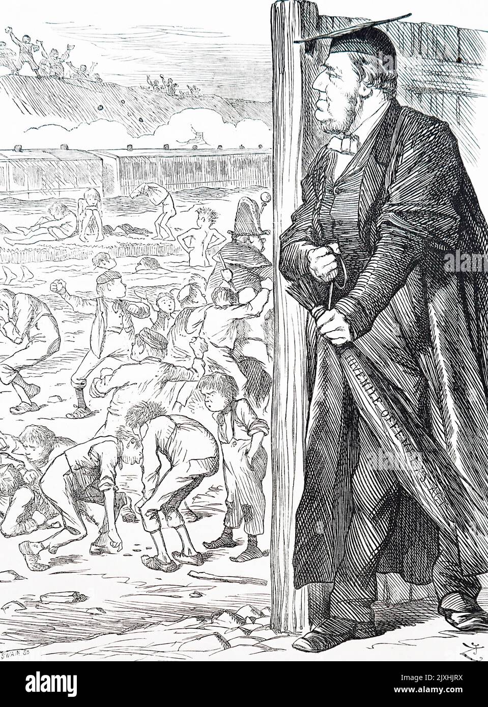 Karikatur von William Vernon Harcourt (1827-1904), einem britischen Anwalt, Journalisten und Staatsmann der Liberalen. Illustriert von John Tenniel (1820-1914), einem englischen Illustrator, Grafikhumoristen und politischen Karikaturisten. Datiert aus dem 19.. Jahrhundert Stockfoto