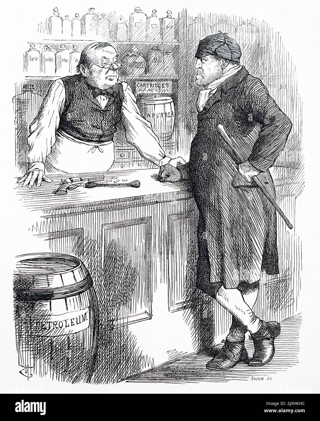 Karikatur, die Kritik an den Giften Akt. Illustriert von John Tenniel (1820-1914), einem englischen Illustrator, Grafikhumoristen und politischen Karikaturisten. Datiert aus dem 19.. Jahrhundert Stockfoto