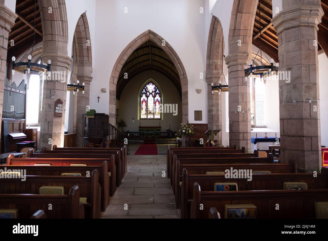 Monmouthshire, England: 2022. August: Kirche des Heiligen Nikolaus in Trelleck Stockfoto