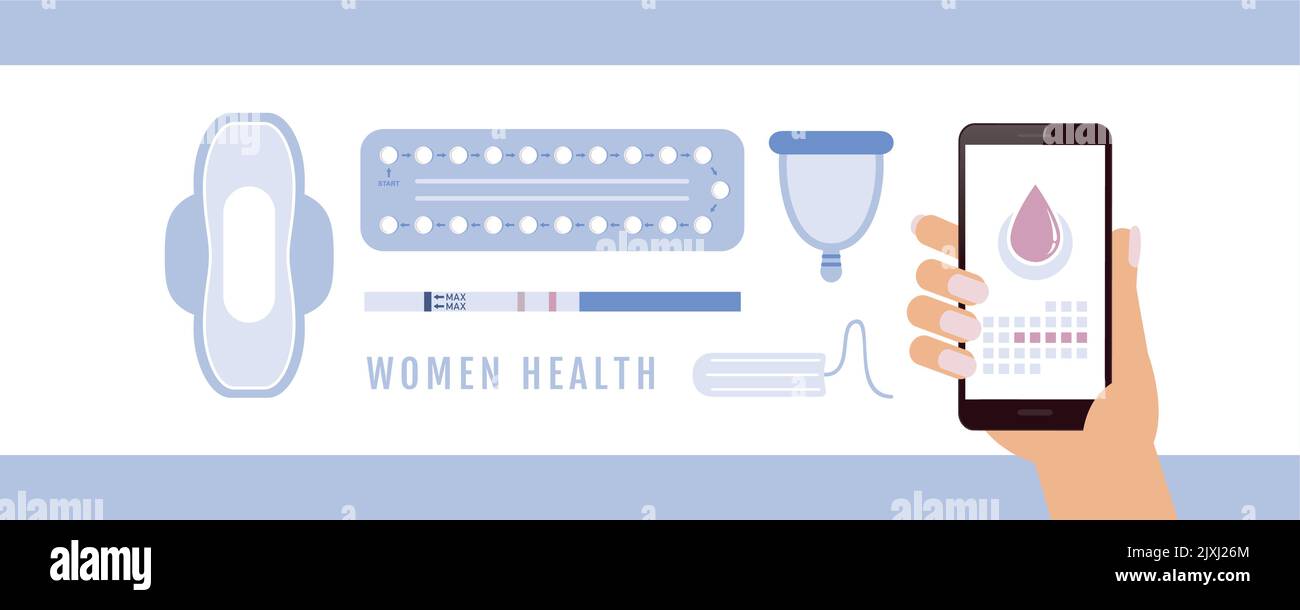 Frauen Gesundheit Empfängnisverhütung und Hygieneprodukte Infografik Stock Vektor