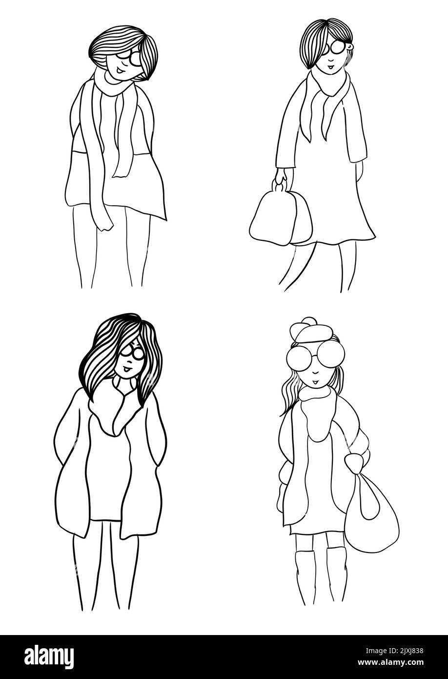 Eine Linie Künste einer Frau (Frauen) in Herbst/Herbst/Winter Mode für Logo oder andere verschiedene Illustration Bedürfnisse Stock Vektor