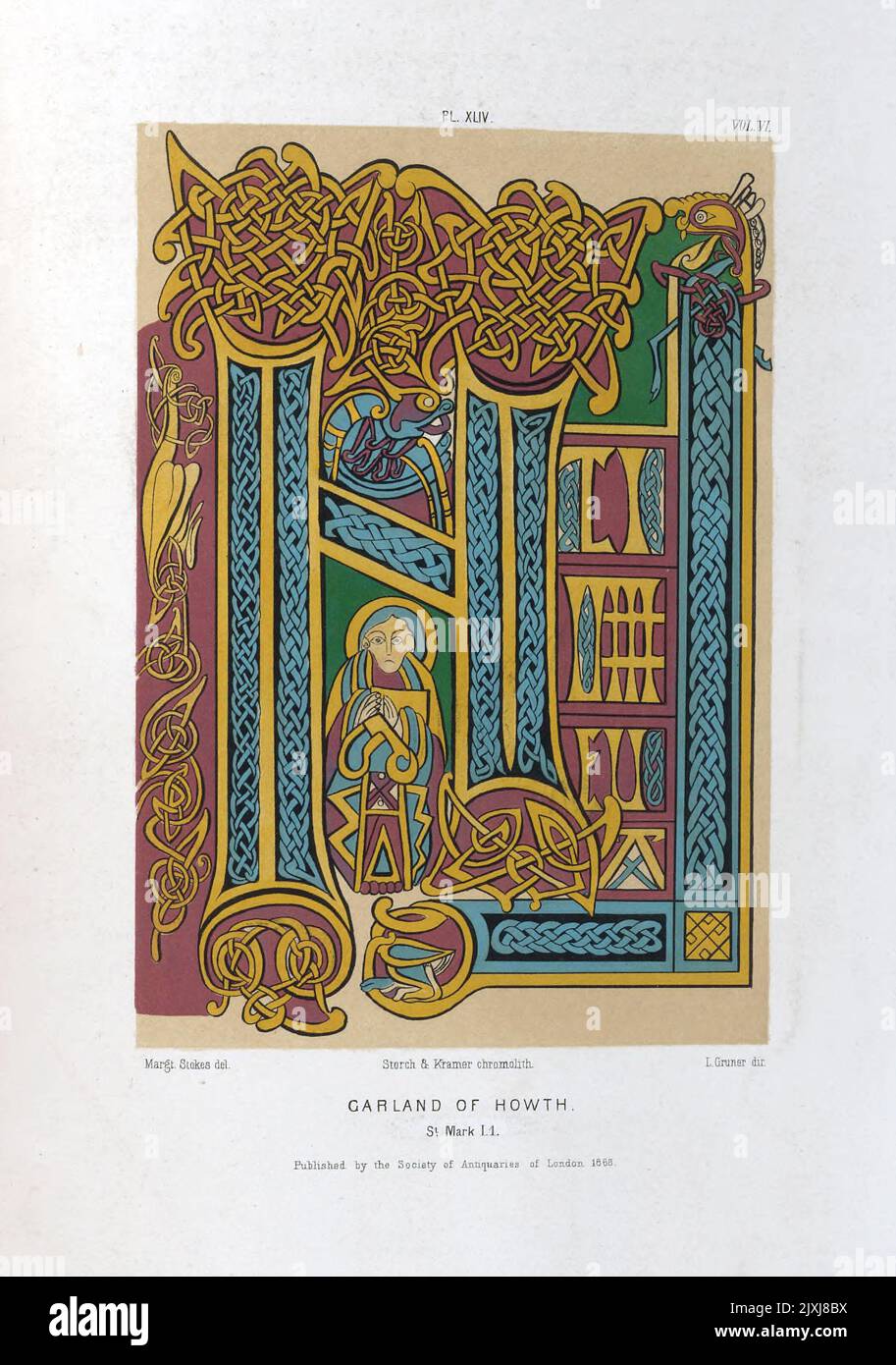 Das Monogramm in der Girlande von Howth. Die Girlande von Howth, auch bekannt als Codex Usserianus Secundus, ist ein fragmentarisches lateinisches Gospel-Buch aus dem 8.. Bis 10.. Jahrhundert, das jetzt im Trinity College Dublin liegt Stockfoto