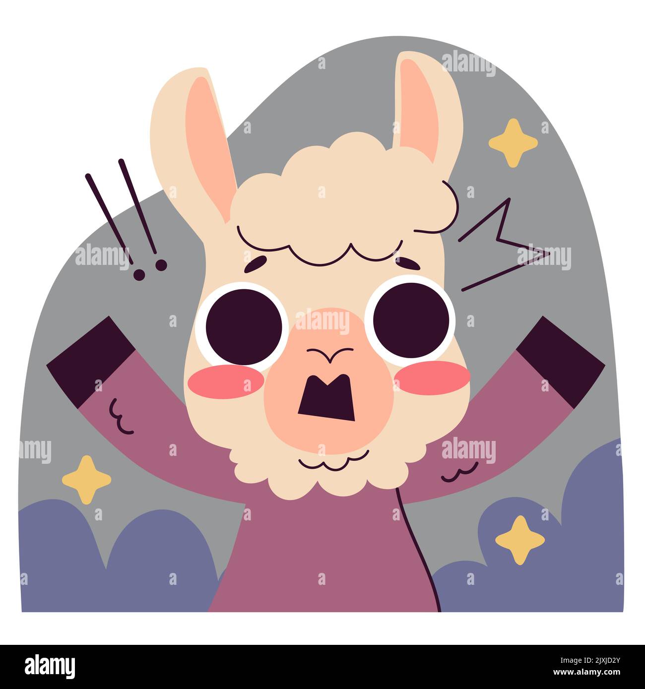 Handgezeichnete Cartoon naive Lama Aufkleber Set Vektor Illustration. Stock Vektor