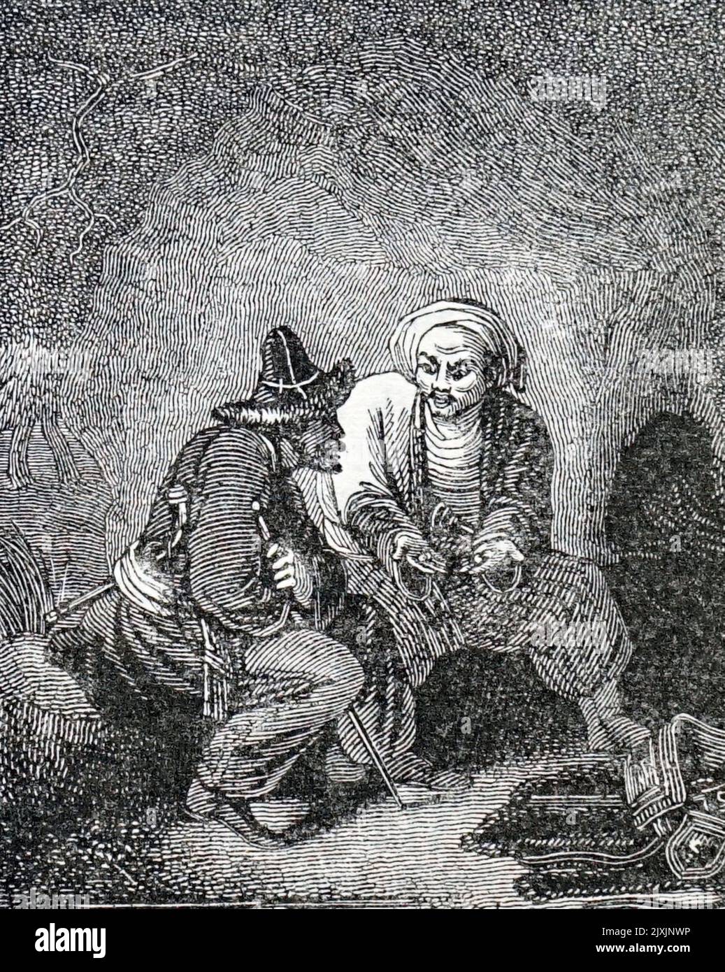 Abbildung, auf der Kain Abel tötete. Illustriert von William Marshall Craig (1765-1827), einem englischen Maler und Dichter. Datiert aus dem 19.. Jahrhundert Stockfoto