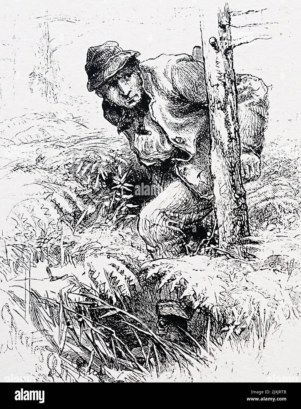 Cartoon zeigt einen Mann Wilderei. Datiert aus dem 19.. Jahrhundert Stockfoto