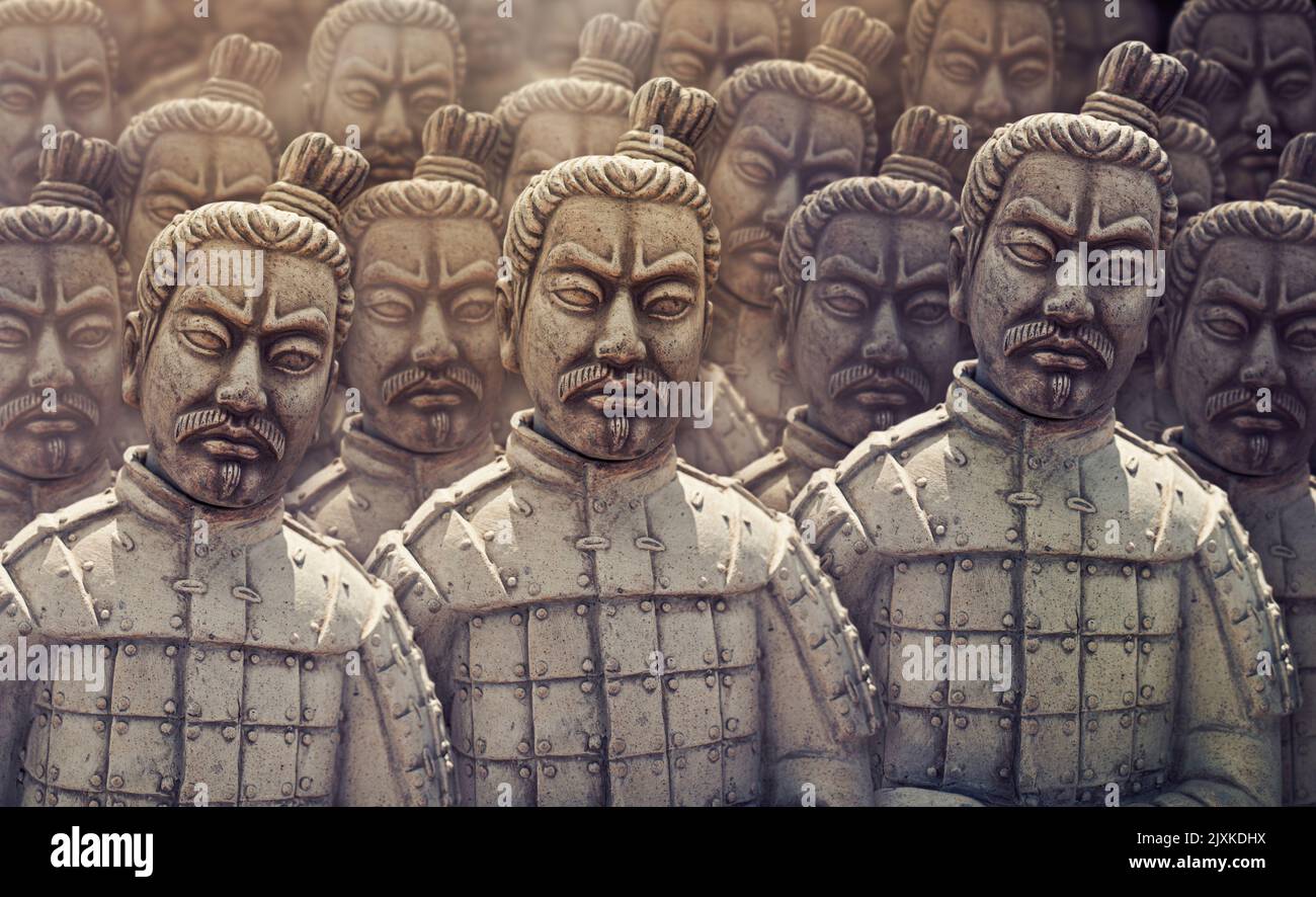 Terrakotta Krieger Soldaten aus der Terrakotta Armee von Kaiser Qin Shi Huang (Reproduktion). Stockfoto