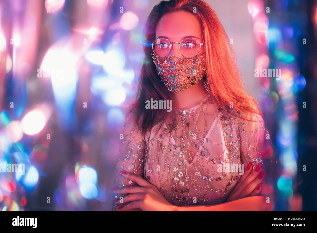 weihnachten Mode Look Neon Licht Porträt neu Stockfoto