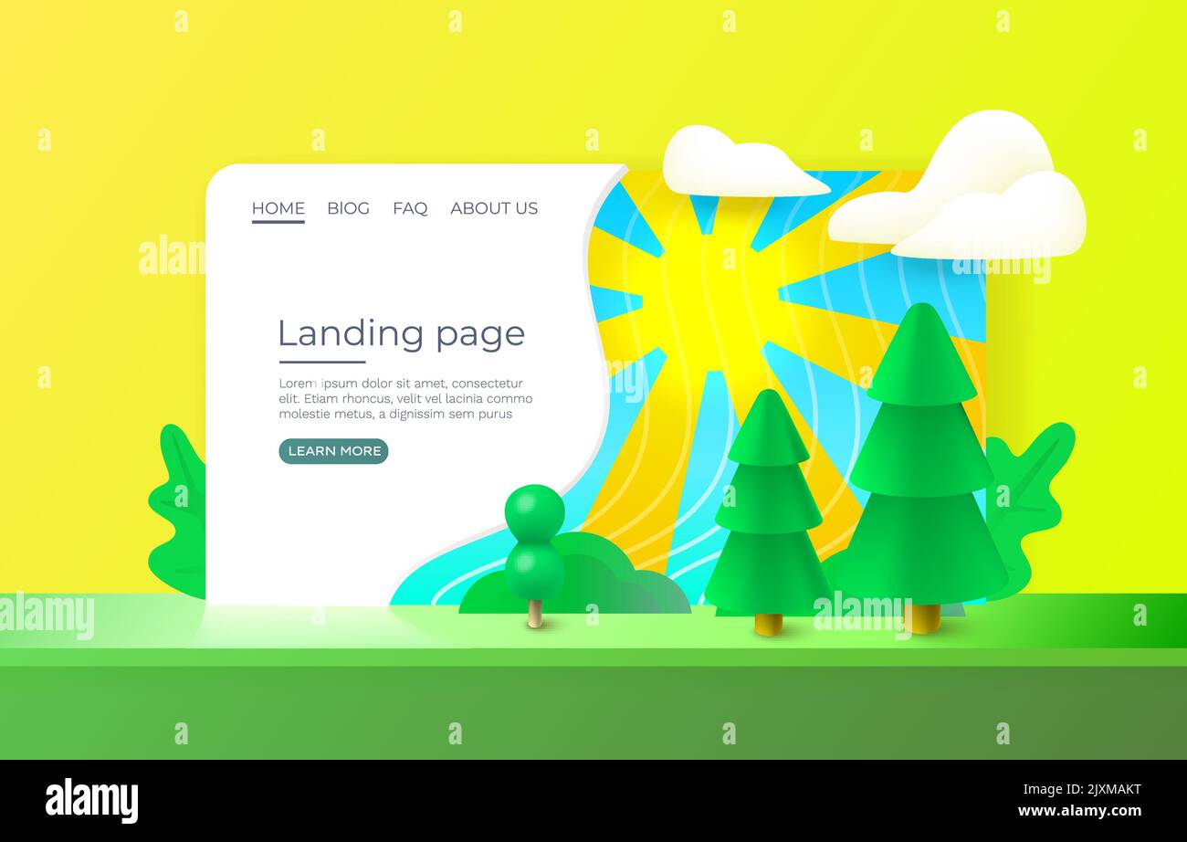 Landing Page Waldlandschaft, Naturszene, Website-Poster. Vektorgrafik Stock Vektor