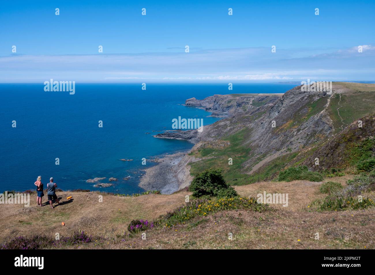 South West Coast Path, North Cornwall, mit Blick auf Cambeak, The Strangles, Rusey Beach vom Rusey Cliff. Stockfoto