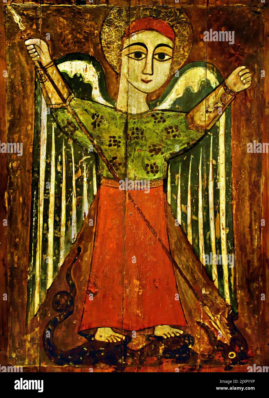 Koptische Ikone des hl. Erzengels Michael. 17.. Jahrhundert, byzantinisches und christliches Museum in Athen, Stockfoto