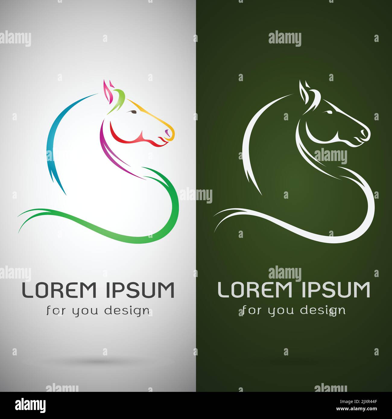 Vektor eines Pferdes Design auf weißem Hintergrund und grünem Hintergrund, Logo, Symbol. Leicht editierbare Vektorgrafik mit Ebenen. Wilde Tiere. Nutztiere Stock Vektor
