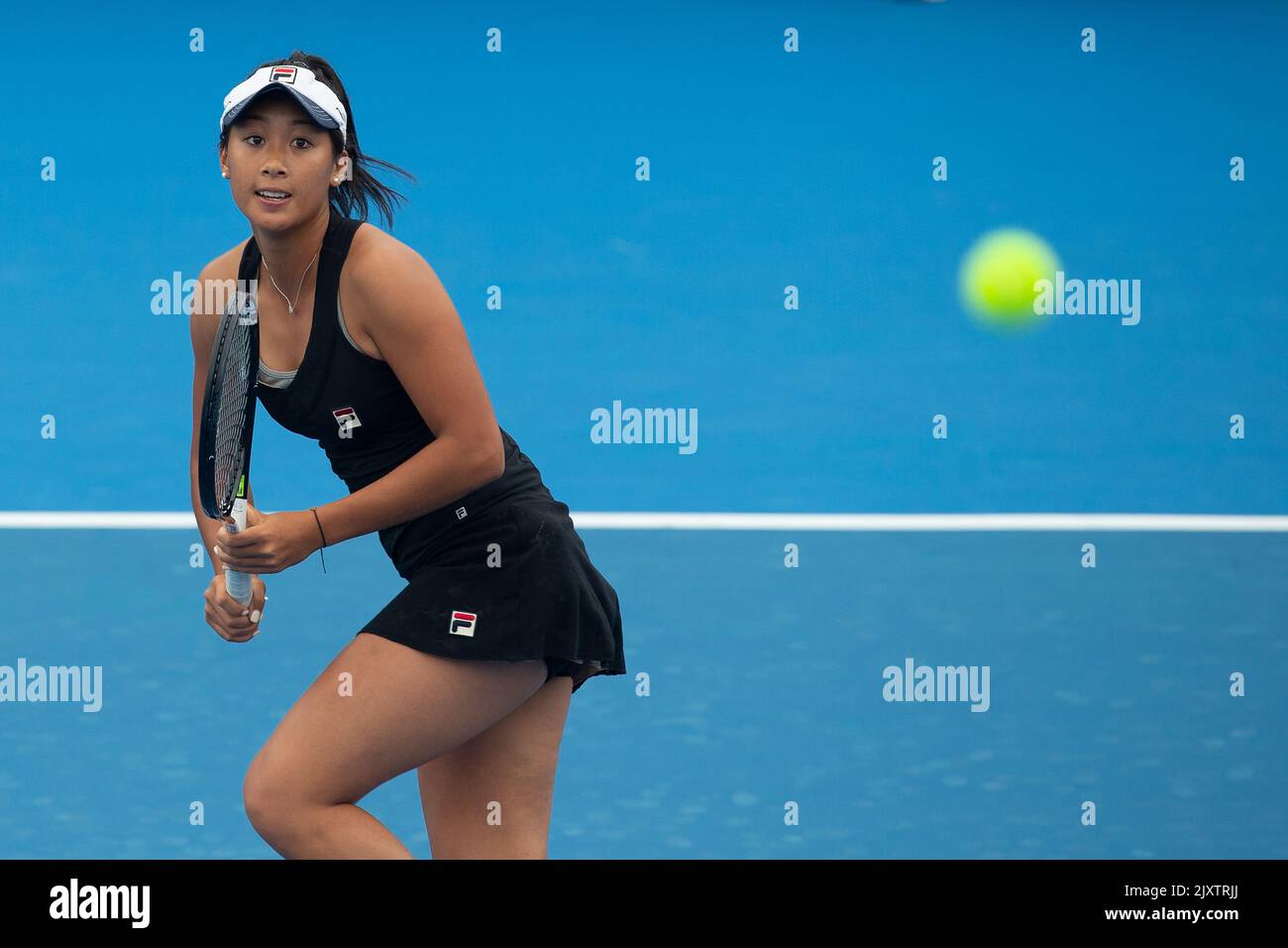 Priscilla Hon aus Australien während ihres ersten Spiels gegen Kimberly Birrell aus Australien beim Sydney International Tennisturnier im Sydney Olympic Park Tennis Center in Sydney, Sonntag, 6. Januar 2019. (AAP-Bild/Steve Christo) Stockfoto