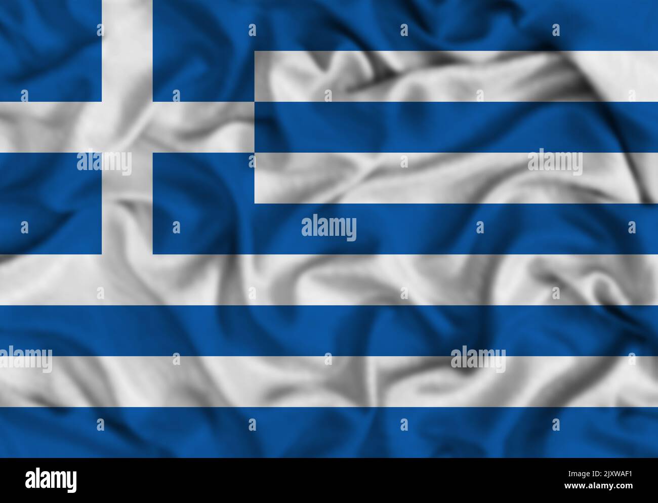 Nationalflagge Griechenland, Flagge Griechenland, Stoffflagge Griechenland, 3D Arbeit und 3D Bild Stockfoto