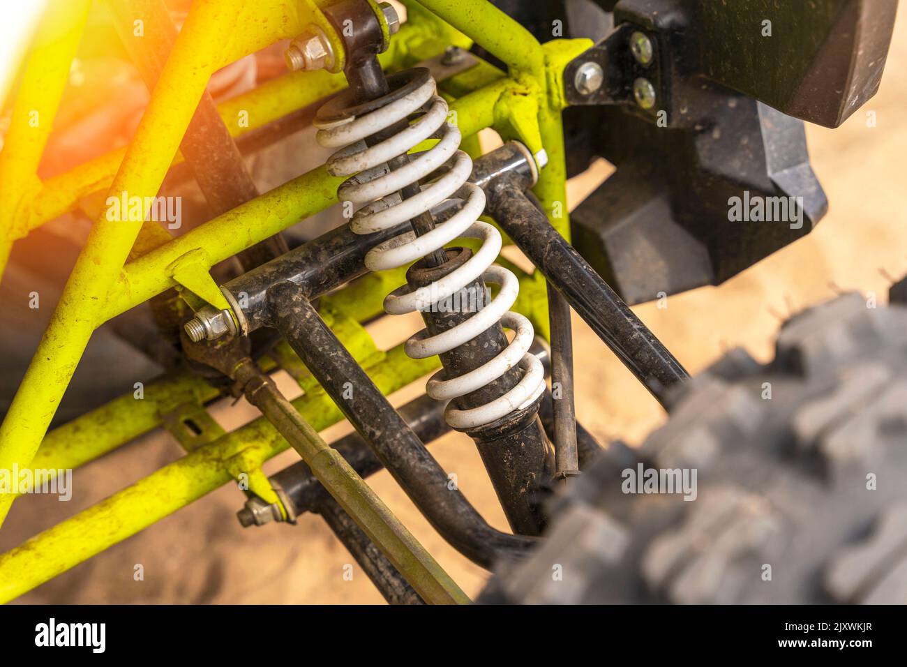Elemente der Vorderradaufhängung des ATV-Nahaufnahme Stockfoto