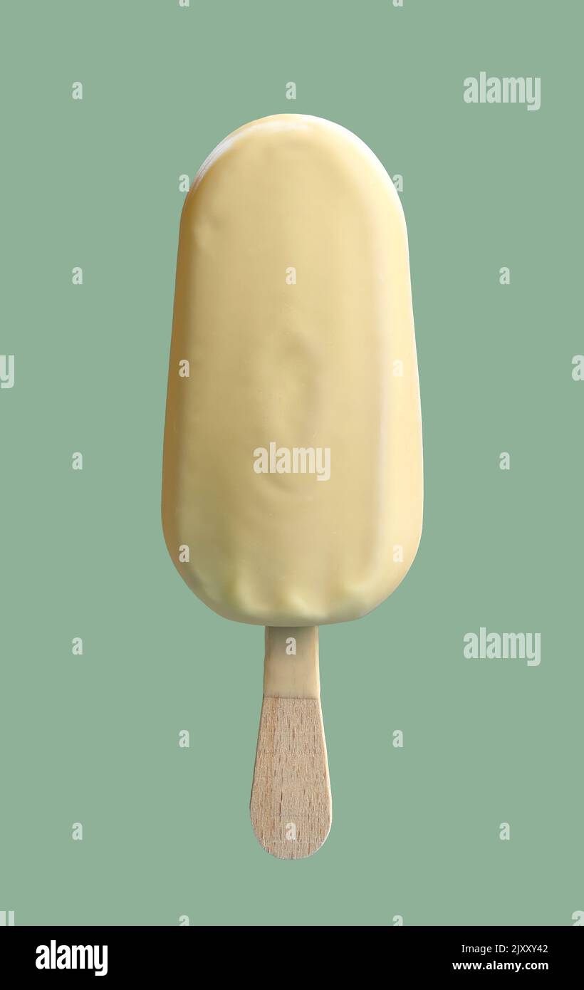 Eisdiele mit weißer Schokolade auf pastellgrünem Hintergrund Stockfoto
