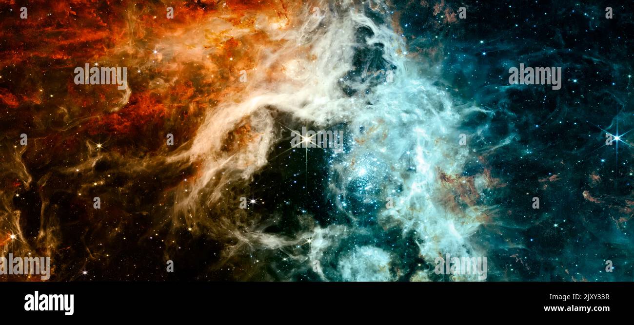 Kosmische Tarantula Abstraktion Raum Hintergrund für Design. Deep Space mit kosmischen Wolken Sterne und Planeten Hintergrund - Panorama des dunklen Weltraums . Stockfoto