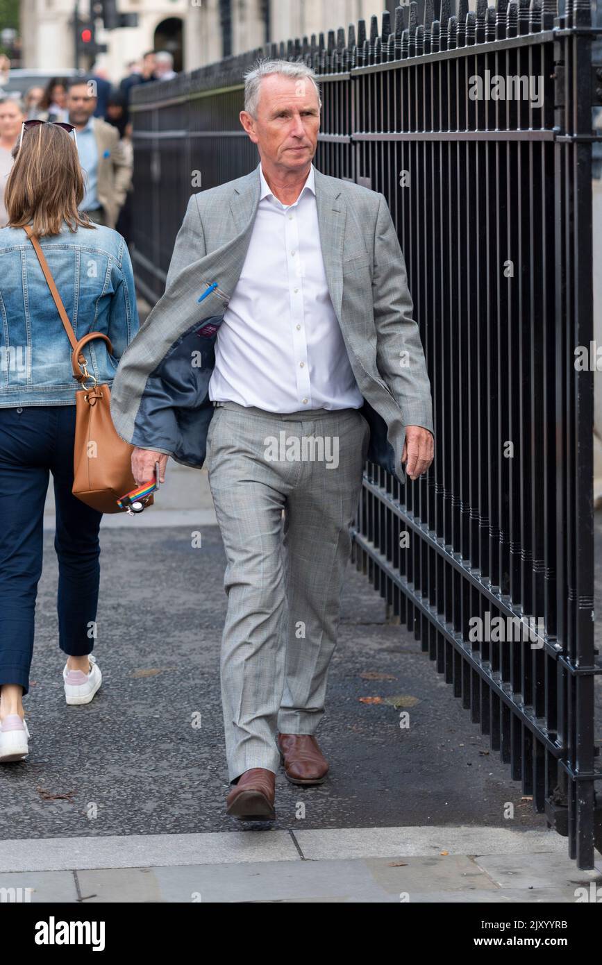 Der Abgeordnete Nigel Evans kommt zu den Tagesverhandlungen in den Houses of Parliament, Westminster, London, Großbritannien. Zu Fuß zur Arbeit Stockfoto