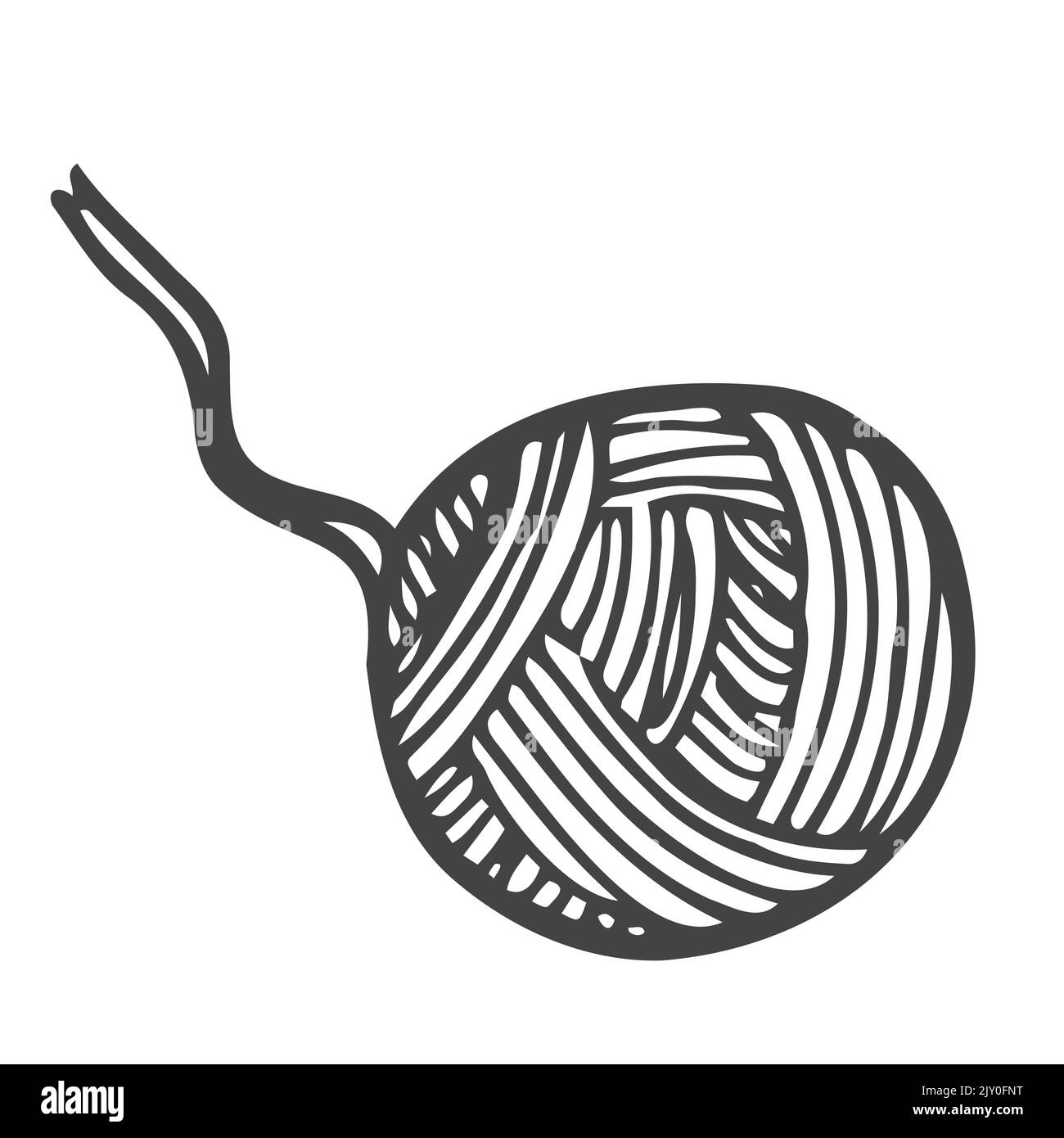 Garnknäuel im Doodle-Stil. Handziehen garnklauen zum Stricken. Garnknäuel im schlichten Stil. Für Druck, Logo, kreatives Design. Schwarze Konturen isol Stock Vektor