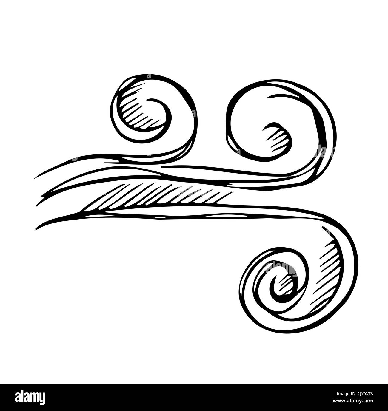 Handgezeichneter Wind Doodle Schlag, Böe Design isoliert auf weißem Hintergrund Stock Vektor