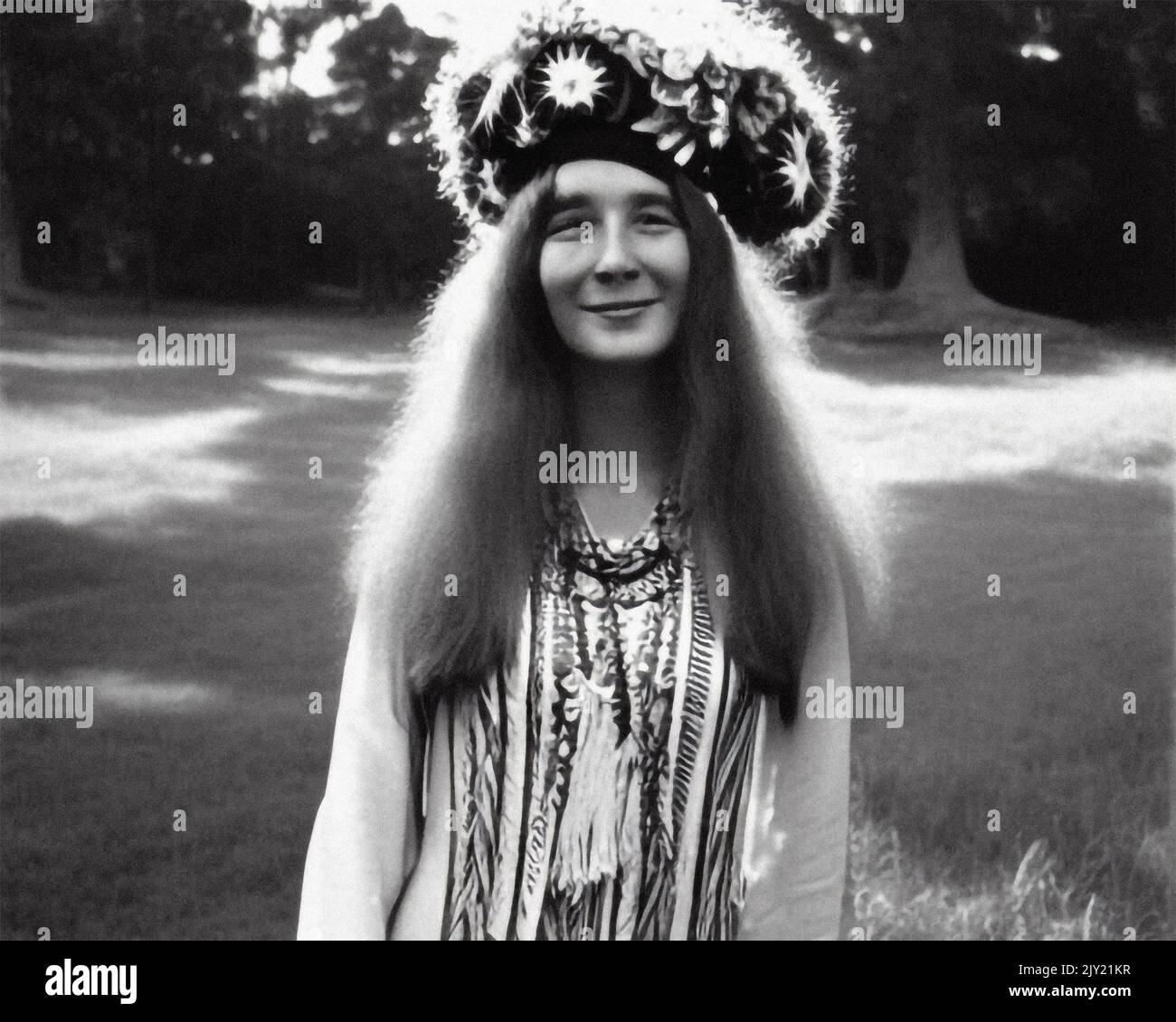 Ein Vintage-Foto eines Hippies mit langen Haaren Stockfoto