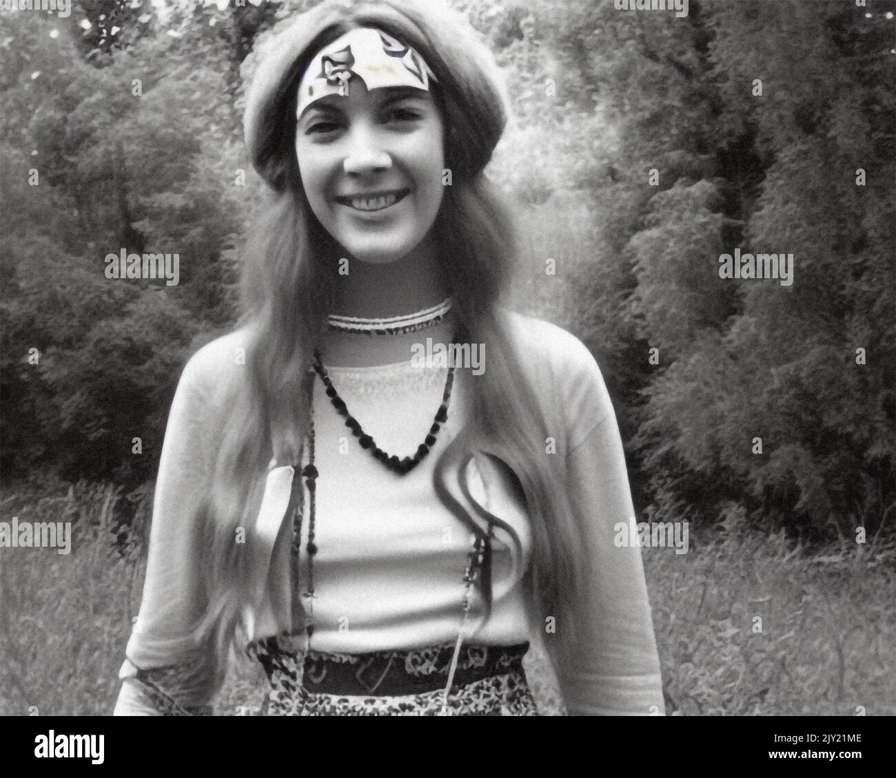 Ein Vintage-Foto eines Hippies mit langen Haaren Stockfoto