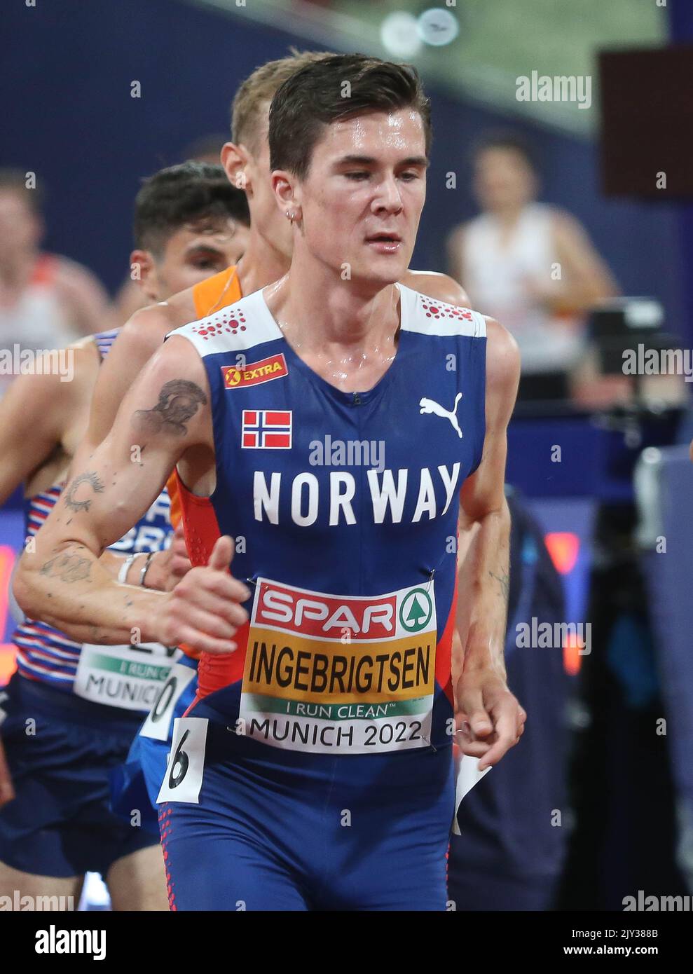 INGEBRIGTSEN Jakob of Norway Men's 5000m Finale während der Leichtathletik-Europameisterschaften 2022 am 15. August 2022 in München, Deutschland - Foto Laurent Lairys / DPPICRIPPA Yemaneberhan aus Italien und BUTCHART Andrew of Great Britain Men's 5000m Finale während der Leichtathletik-Europameisterschaften 2022 am 15. August 2022 in München, Deutschland - Foto Laurent Lairys / DPPI Stockfoto