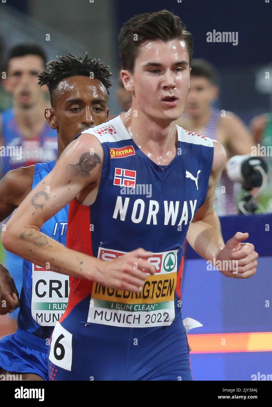 INGEBRIGTSEN Jakob of Norway Men's 5000m Finale während der Leichtathletik-Europameisterschaften 2022 am 15. August 2022 in München, Deutschland - Foto Laurent Lairys / DPPICRIPPA Yemaneberhan aus Italien und BUTCHART Andrew of Great Britain Men's 5000m Finale während der Leichtathletik-Europameisterschaften 2022 am 15. August 2022 in München, Deutschland - Foto Laurent Lairys / DPPI Stockfoto