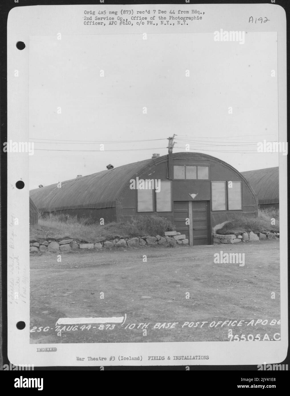 10. Base Post Office, Apo #860, Reykjavik, Island. 2. Service Group, 7. August 1944. Stockfoto