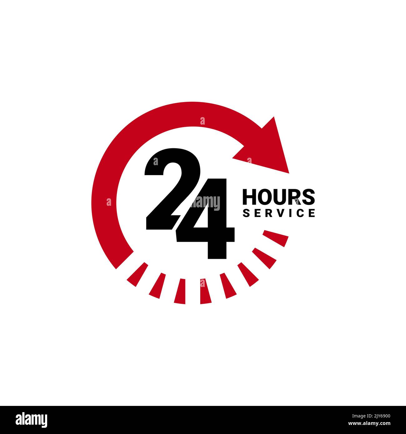 Vektorsymbol für 24-Stunden-Service für Ihr Unternehmen. Abbildung des Logoelements, Emblem, Etikett, Abzeichen, Aufkleber. Einfaches 24-Stunden-Service-Konzept. Stock Vektor