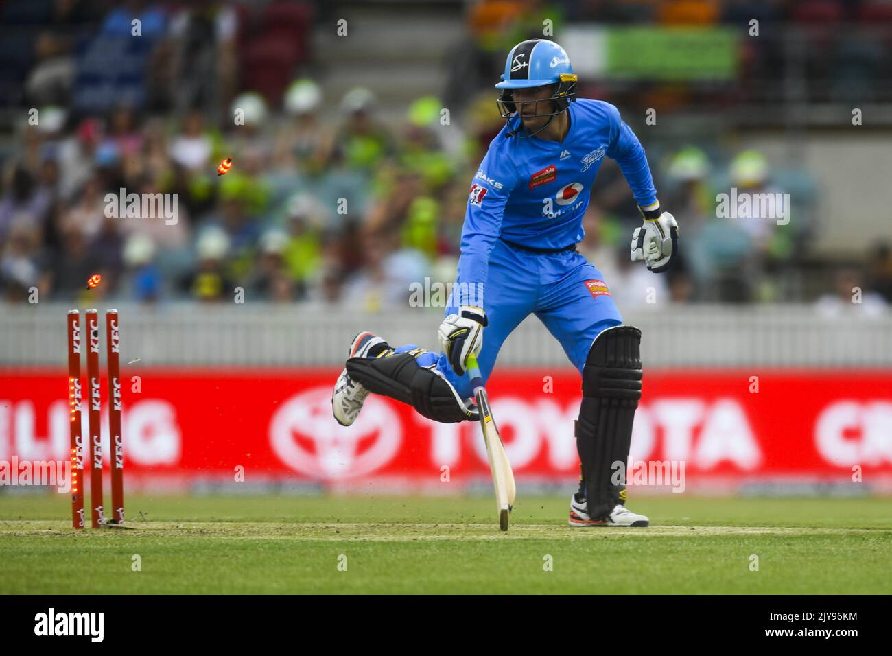 Alex Carey von den Adelaide-Streikern in Aktion während des Cricket-Spiels der Big Bash League (BBL) zwischen den Sydney Thunder und den Adelaide-Streikern im Manuka Oval in Canberra, Samstag, 21. Dezember 2019. (AAP IMAGE/LUKAS COCH) KEINE ARCHIVIERUNG, NUR REDAKTIONELLE VERWENDUNG, BILDER NUR FÜR NACHRICHTENBERICHTERSTATTUNG, KEINE KOMMERZIELLE NUTZUNG, KEINE VERWENDUNG IN BÜCHERN OHNE VORHERIGE SCHRIFTLICHE ZUSTIMMUNG VON AAP ** NUR FÜR REDAKTIONELLE ZWECKE, KEINE KOMMERZIELLE NUTZUNG, KEINE BÜCHER ** Stockfoto