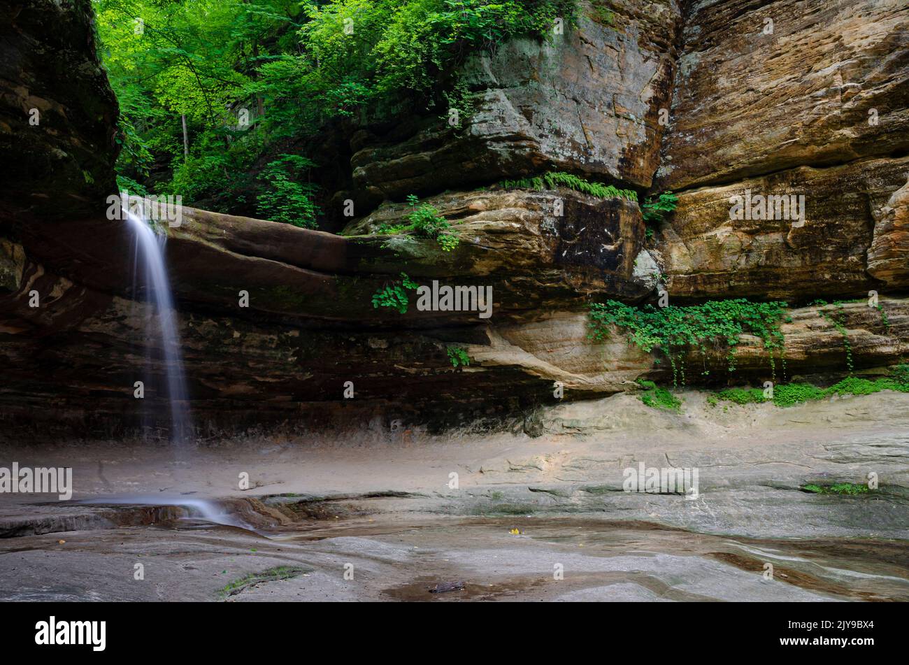 Die LaSalle Falls im LaSalle Canyon fließen im Frühling über Sandsteinfelsen und -Kanten, Hungered Rock State Park, LaSalle County, Illinois Stockfoto