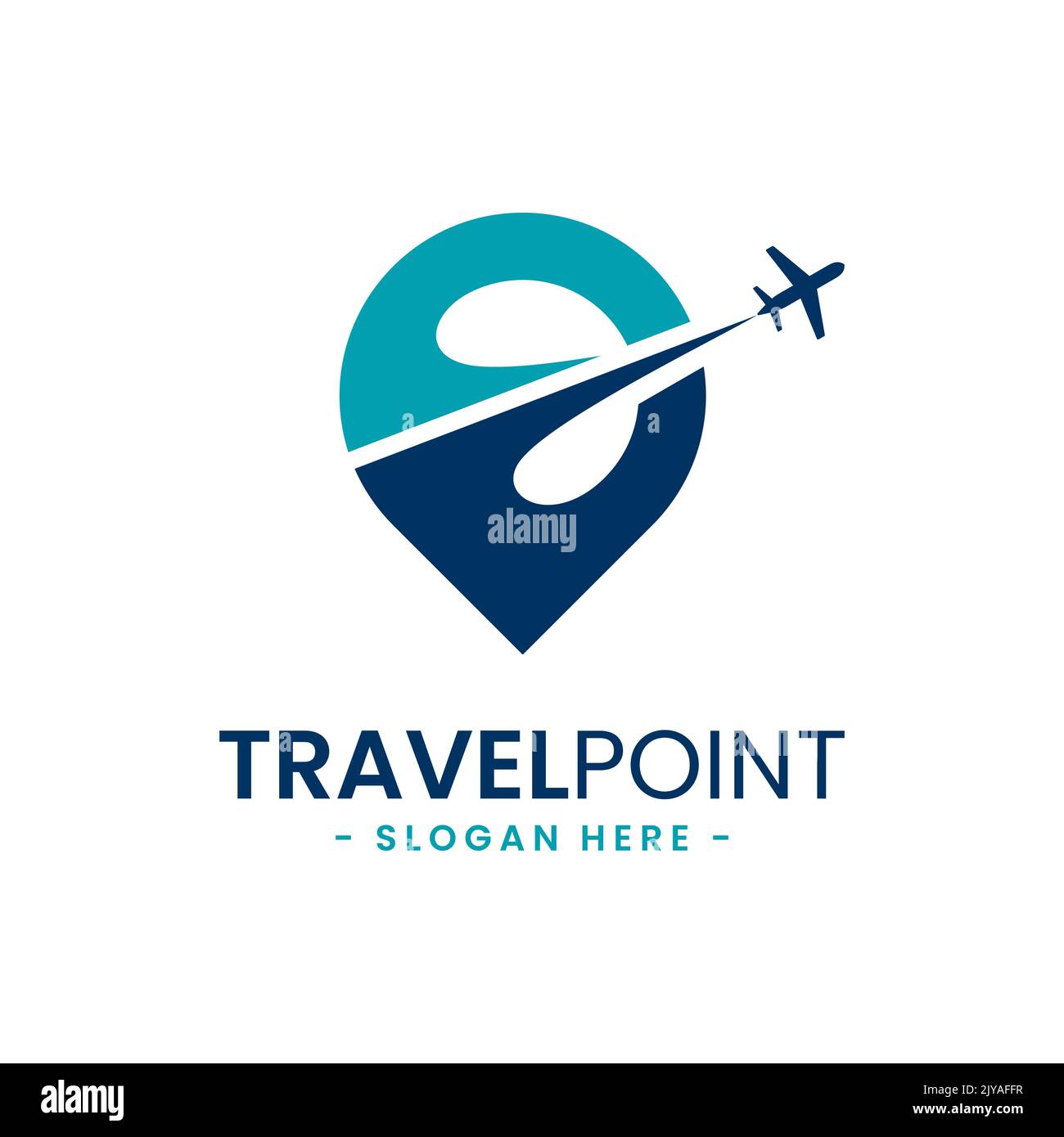 Design-Vorlage für das Travel Point-Logo. PIN-Symbol mit Flugzeugkombination. Konzept von Urlaub, Tourismus, Reise, Exploration, etc. Stock Vektor