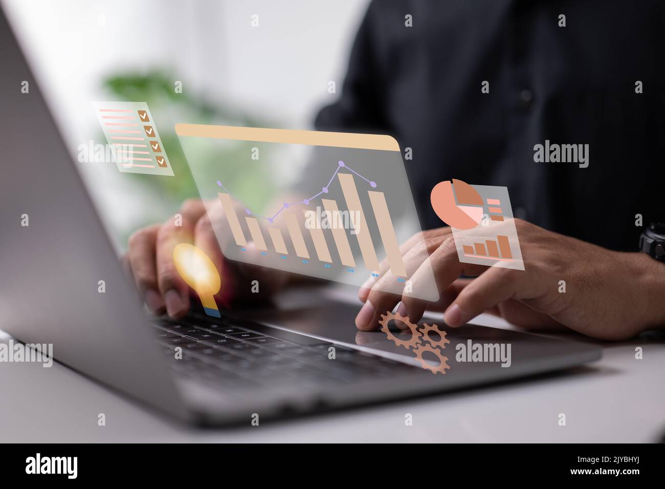 Business Intelligence-Konzept – Datenanalyse, Management-Tools, Intelligenz, Erstellung von Unternehmensstrategien, datengesteuerte Entscheidungsfindung. Stockfoto