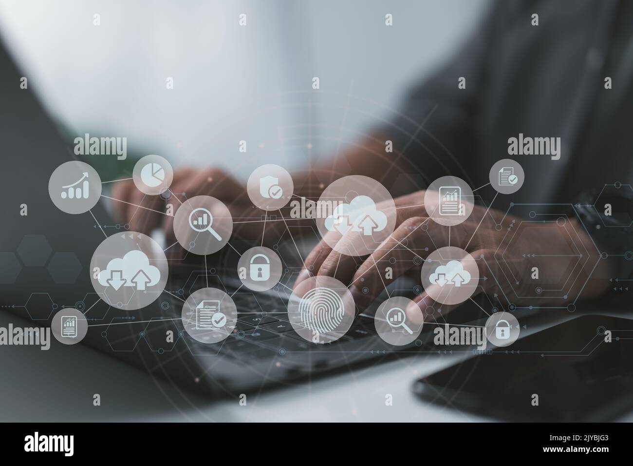 Change Management in der digitalen Transformation, im Internet der Dinge. Big Data- und Geschäftsprozessstrategie, automatisierte Abläufe, Kundenservicemanmanagement Stockfoto