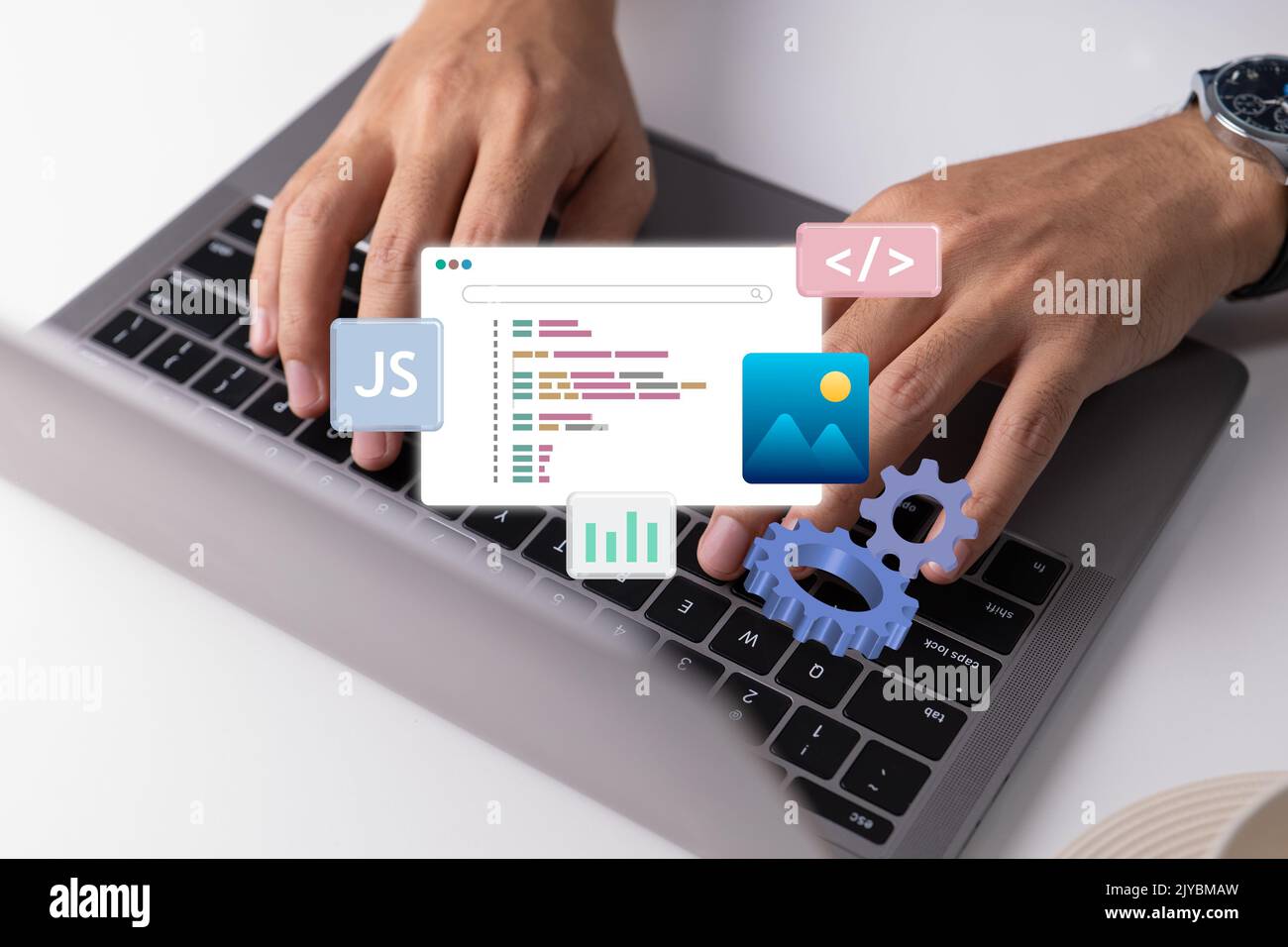 Programmierung, Dashboard-Erstellung, Code. Website-Support, Wartung Stockfoto