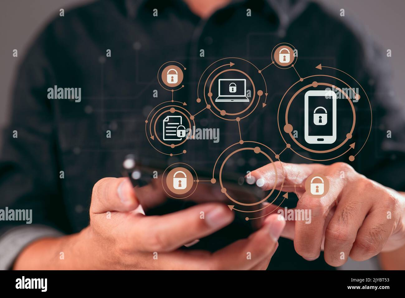 Konzept des Schutzes personenbezogener Daten mit einem Mobiltelefon. Stockfoto