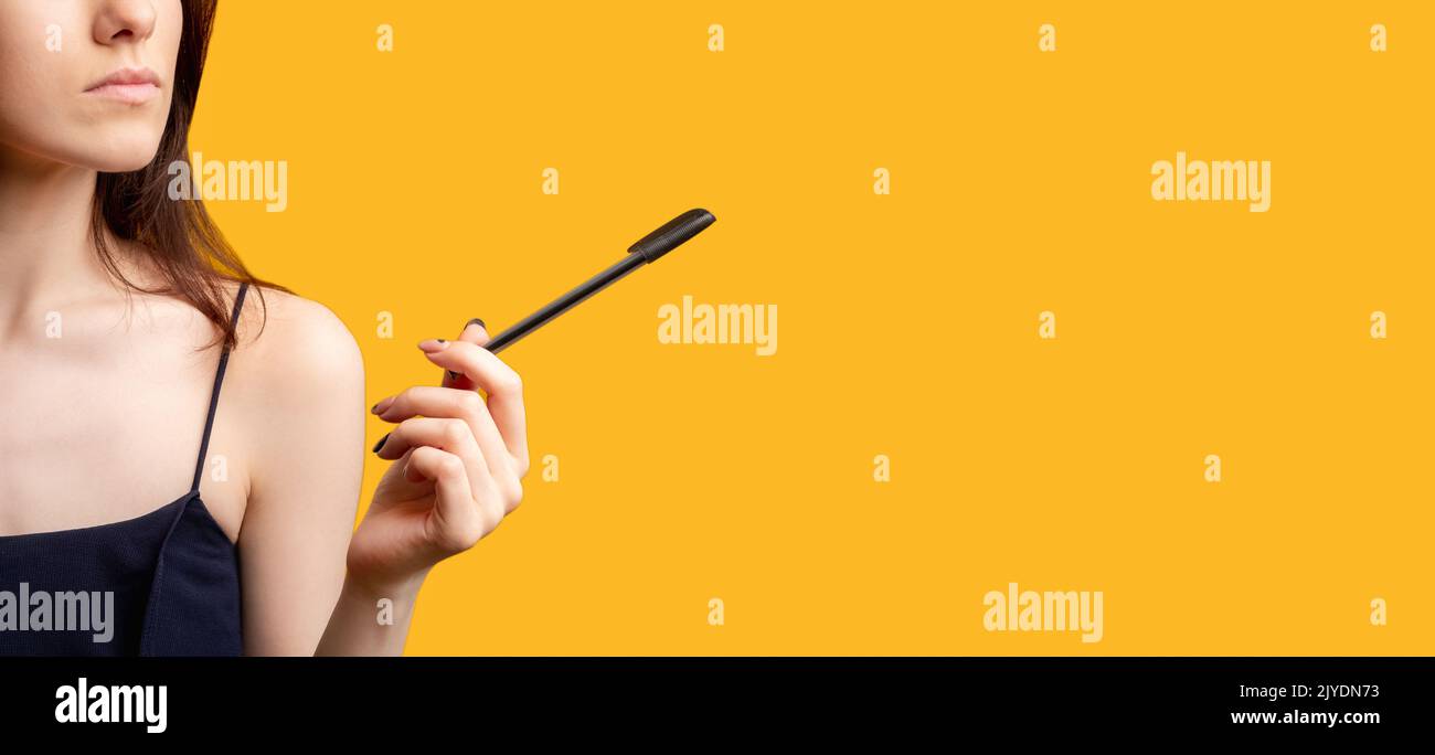 Finden Sie Entscheidung denken Problem Frau isoliert Stockfoto