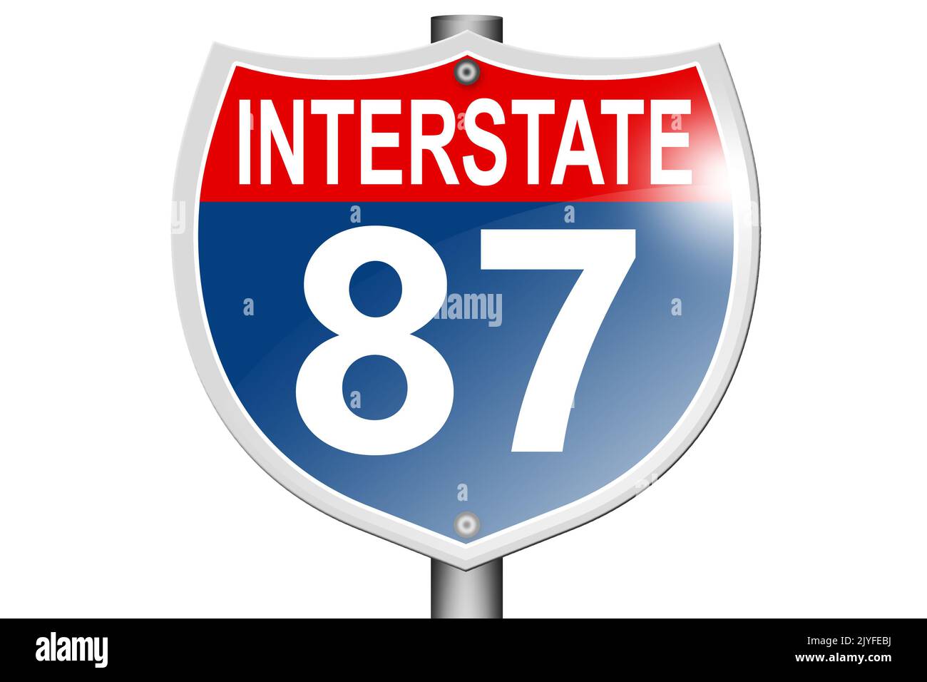 Interstate Highway 87 Straßenschild isoliert auf weißem Hintergrund, 3D Rendering Stockfoto