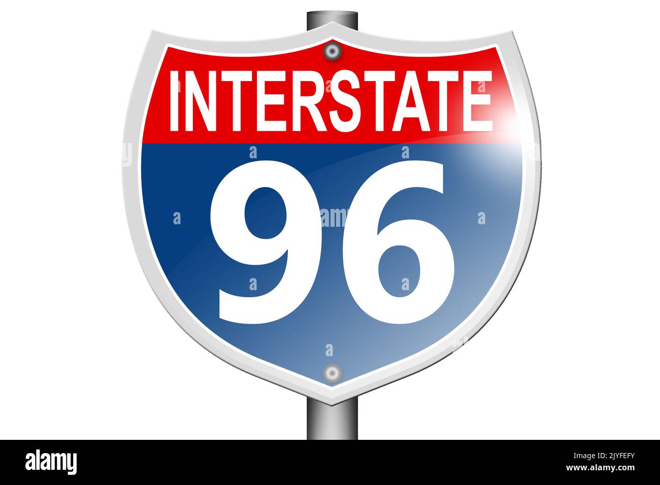 Interstate Highway 96 Straßenschild isoliert auf weißem Hintergrund, 3D Rendering Stockfoto