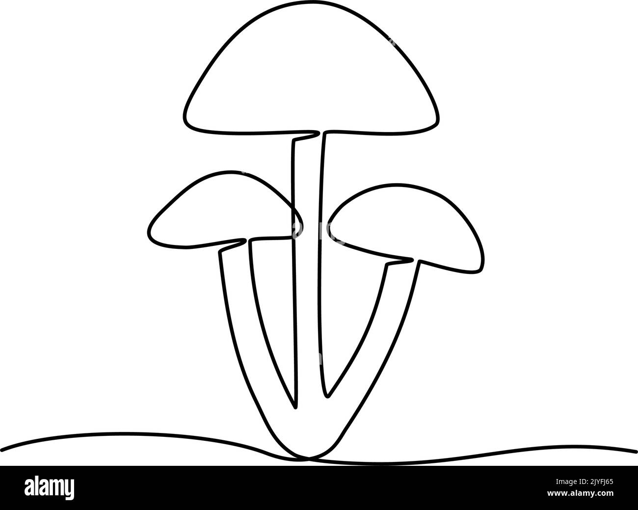 Kontinuierliche eine Linie Zeichnung der Pilze. Vektorgrafik Stock Vektor