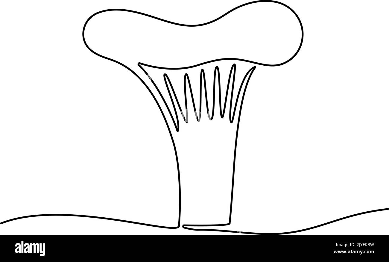 Kontinuierliche eine Linie Zeichnung der Pilzpfifferelle. Vektorgrafik Stock Vektor
