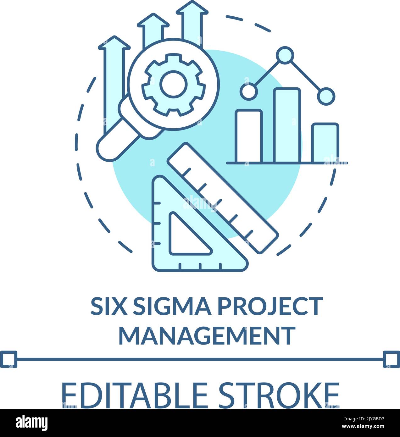 Six Sigma Projektmanagement türkisfarbenes Konzeptsymbol Stock Vektor