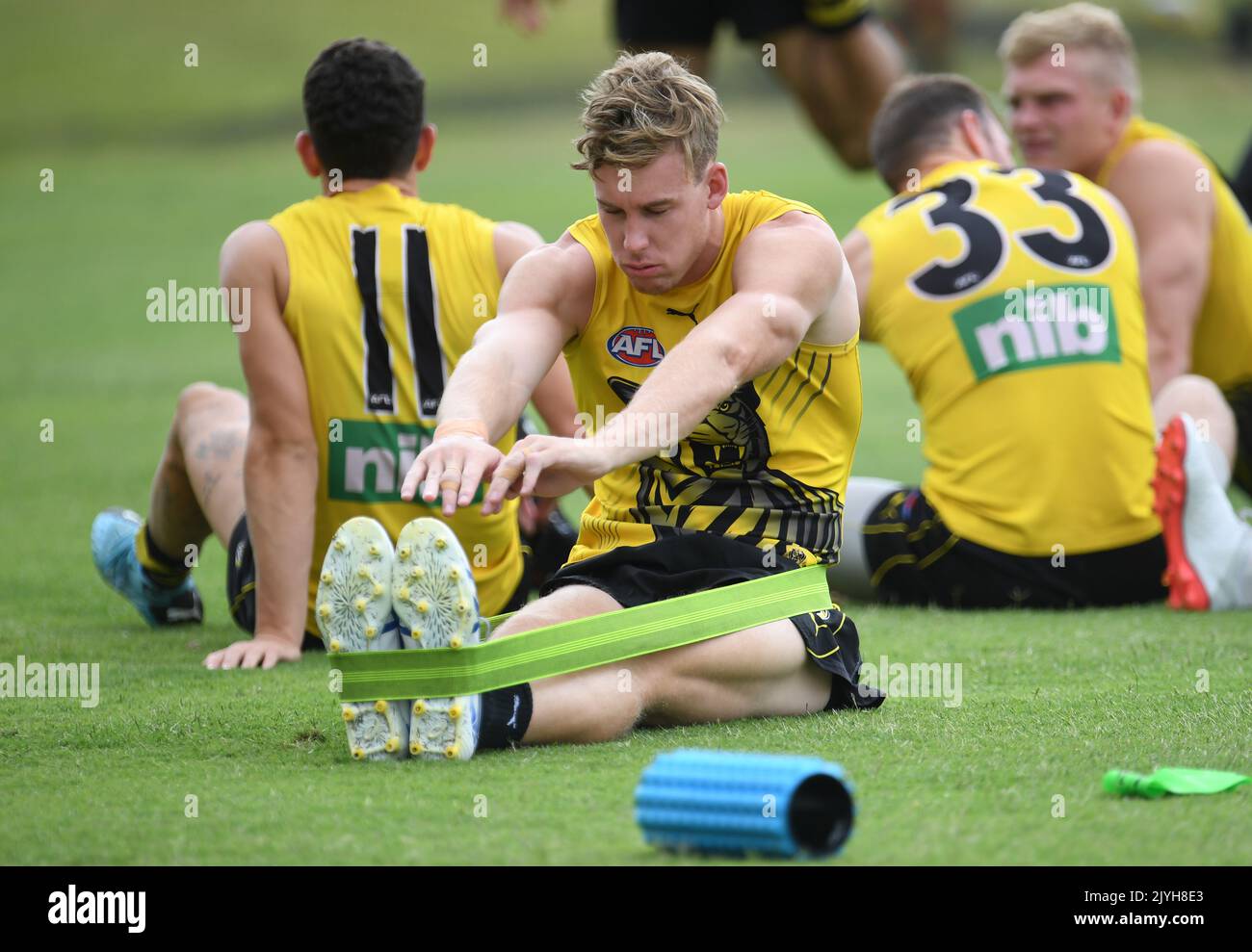 Tom Lynch wird während des Richmond Tigers AFL Trainings im Metricon Stadium, Gold Coast, Donnerstag, 22. Oktober 2020, gesehen. Die Richmond Tigers spielen die Geelong Cats beim historischen AFL-Finale am Samstag in Brisbane. (AAP IMAGE/DAVE HUNT) KEINE ARCHIVIERUNG ** NUR FÜR REDAKTIONELLE ZWECKE, KEINE KOMMERZIELLE NUTZUNG, KEINE BÜCHER ** Stockfoto
