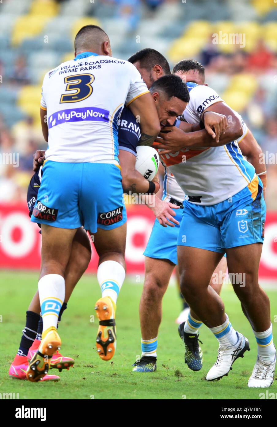 Valentine Holmes während des Round 3 NRL Spiels zwischen den North Queensland Cowboys und den Gold Coast Titans im QCB Stadium in Townsville, Sonntag, 28. März 2021. (AAP IMAGE/SCOTT RADFORD-CHISHOLM) KEINE ARCHIVIERUNG, NUR REDAKTIONELLE VERWENDUNG ** AUSSCHLIESSLICH REDAKTIONELLE VERWENDUNG, KEINE KOMMERZIELLE NUTZUNG, KEINE BÜCHER ** Stockfoto