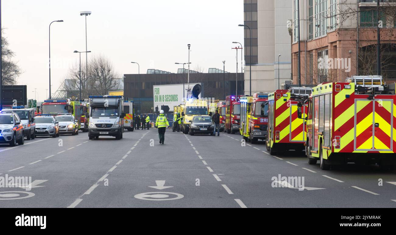 Notfalldienste, die an einem Vorfall in London teilnehmen Stockfoto
