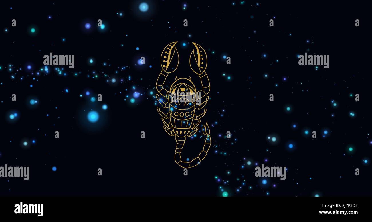 Zusammensetzung des skorpionsternzeichens über dem Sternenhimmel Stockfoto
