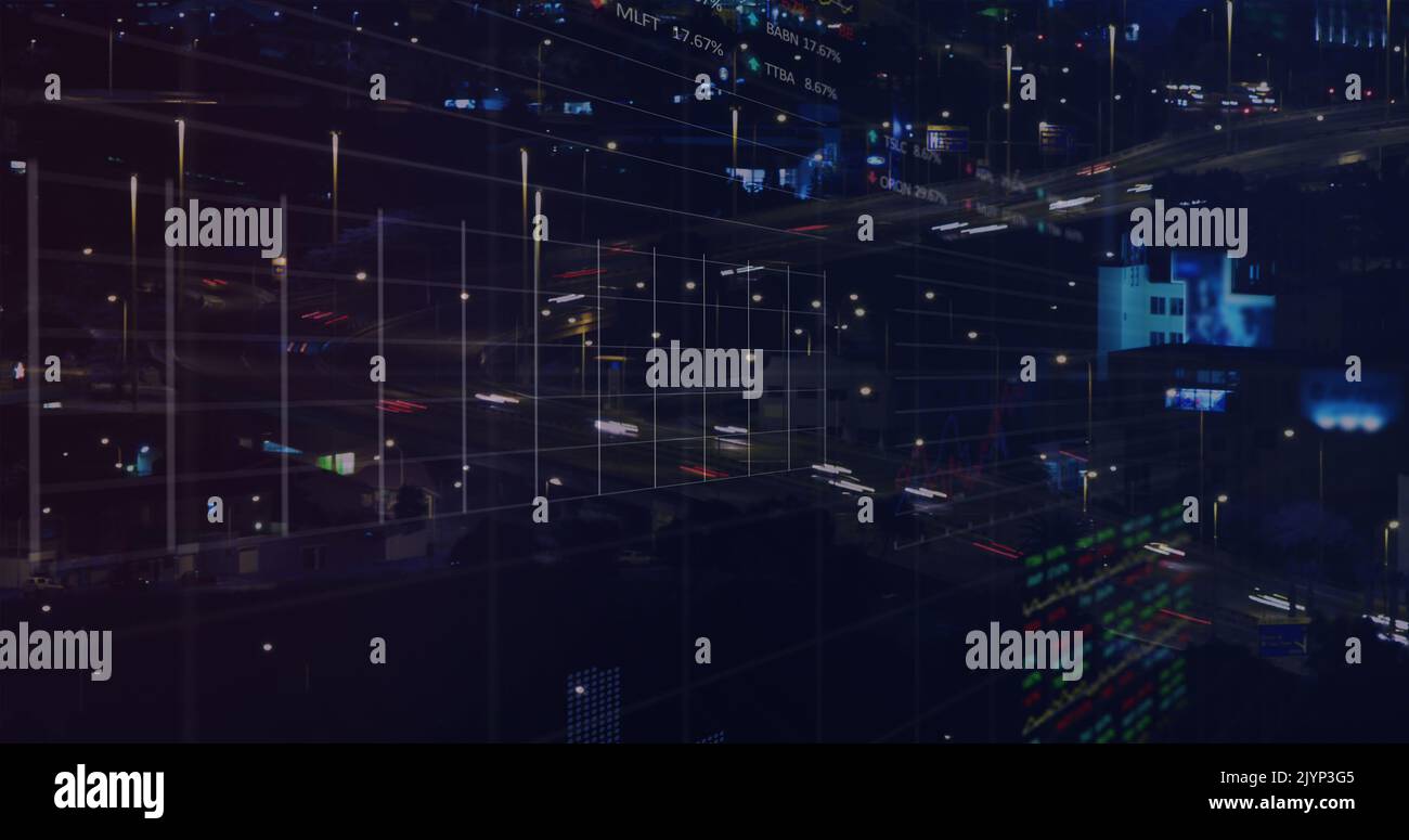 Bild der Verarbeitung finanzieller Daten über dem Stadtbild Stockfoto