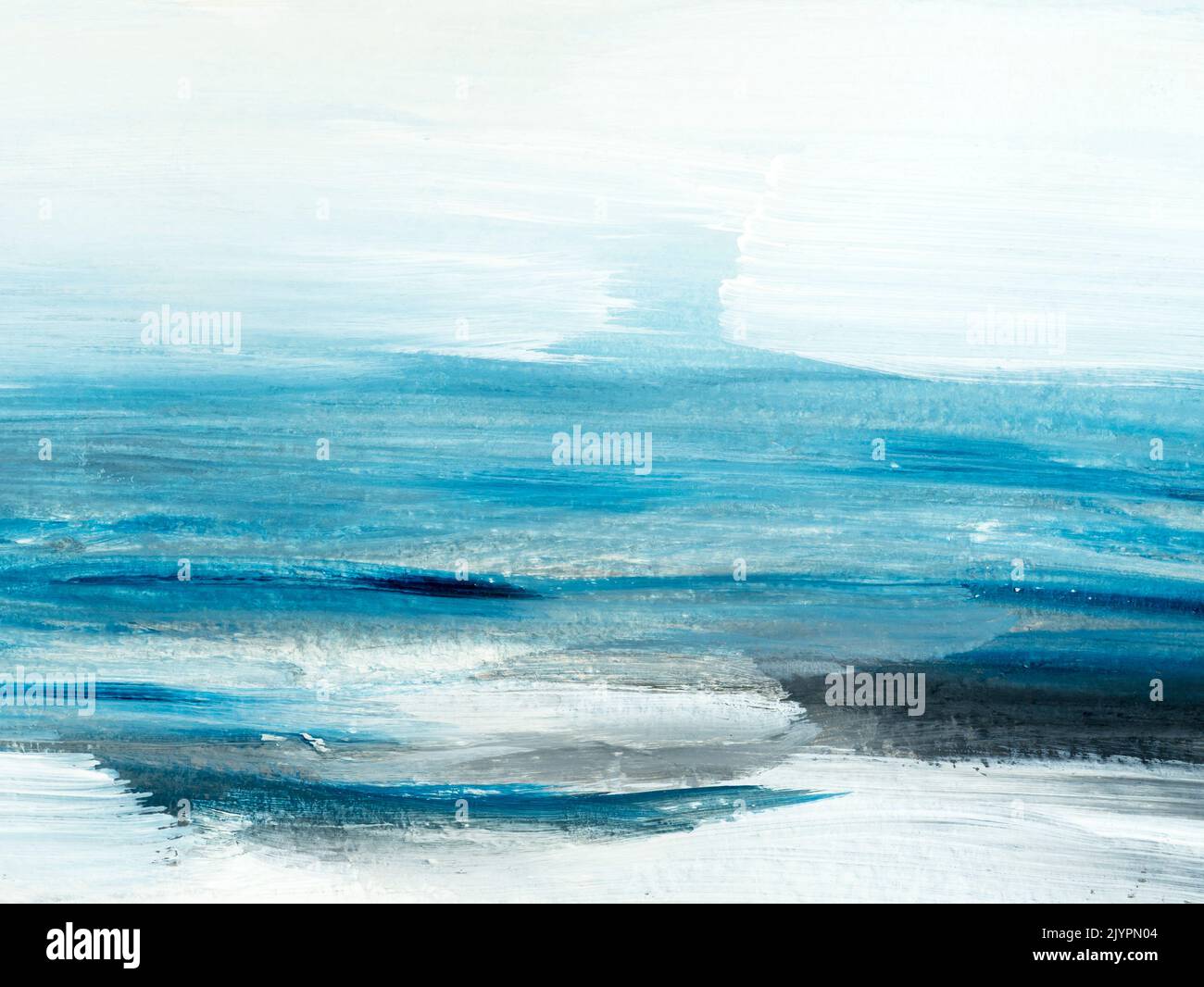 Abstrakte Meereslandschaft. Originalgemälde. Handgezeichnet, Impressionismus-Stil, blaue Farbtextur mit Kopierraum, Pinselstriche von Farbe, Kunst-Backgroun Stockfoto