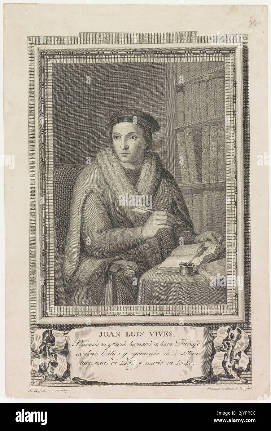 Juan Luis Vives war ein spanischer Gelehrter, Philosoph und Humanist der Renaissance. Bekannt für seine Arbeiten über Psychologie, Bildung und Sozialphilosophie, prägten Vives’ Beiträge das europäische intellektuelle Denken im 16. Jahrhundert. Stockfoto